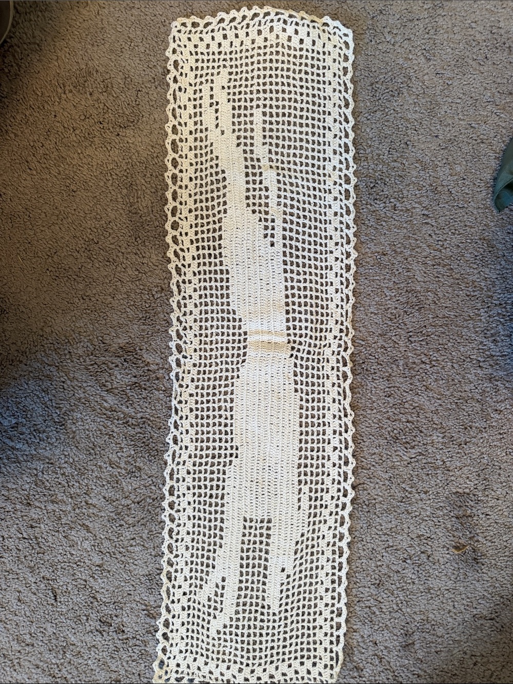 Handmade Cream Crochet Runner with Greyhound Motif - Home Accents